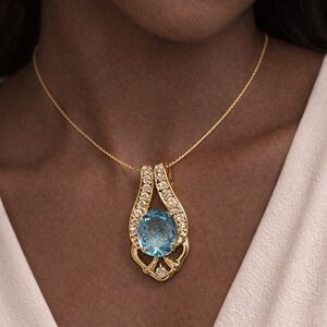 Elegant 6.8 CTs Natural Blue & White Topaz 18K Gold Plated Pendant Necklace